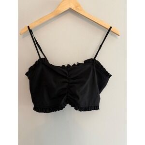 Urban Outfitters‎ Ruffle Cami Top Ruched Cropped Black Adjustable Straps M